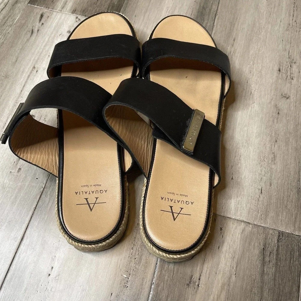 Aquatalia Mae Water Resistant Espadrille Slide Sandal Women's Black Size 9